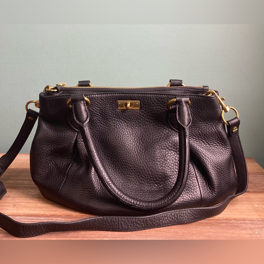 J. Crew Black Leather Turn Lock Satchel Bag - Picture 12 of 12